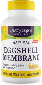 healthy origins eggshell membrane (nem), 500 mg - natural collagen and joint support supplement - gluten-free supplement - 120 veggie capsules