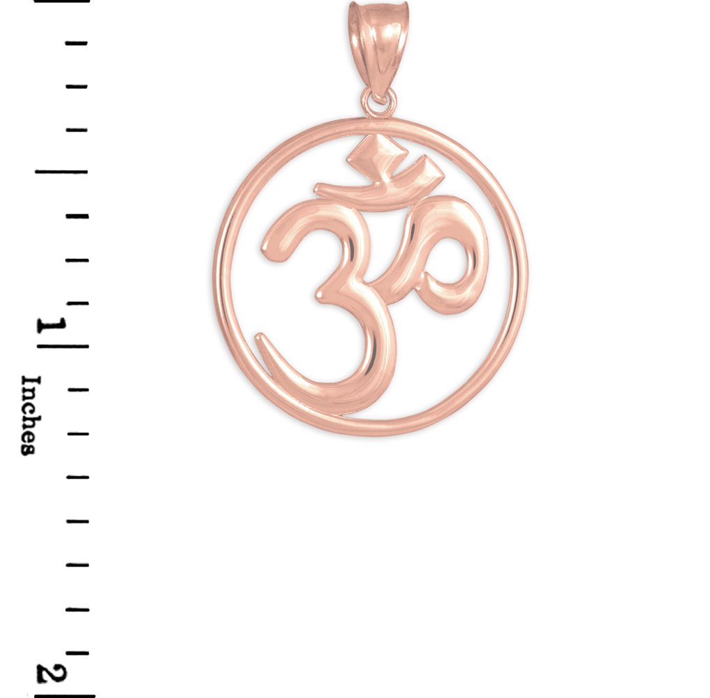 Sideways Crosses 14k Rose Gold Openwork Hindu Meditation Charm Yoga Om Pendant (Rose-gold)