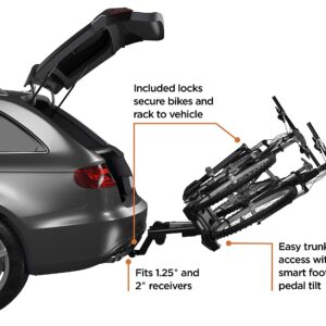 Thule EasyFold XT 2 Hitch Bike Rack - E-Bike Compatible - Fits 2" and 1, 1/4" receivers - Tool-Free Installation - Fully Foldable - Easy Trunk Access - Fully Locking - 130lb Load Capacity