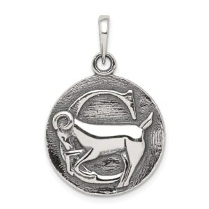 The Black Bow Sterling Silver Capricorn the Goat Zodiac Embossed Circle Pendant