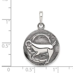 The Black Bow Sterling Silver Capricorn the Goat Zodiac Embossed Circle Pendant