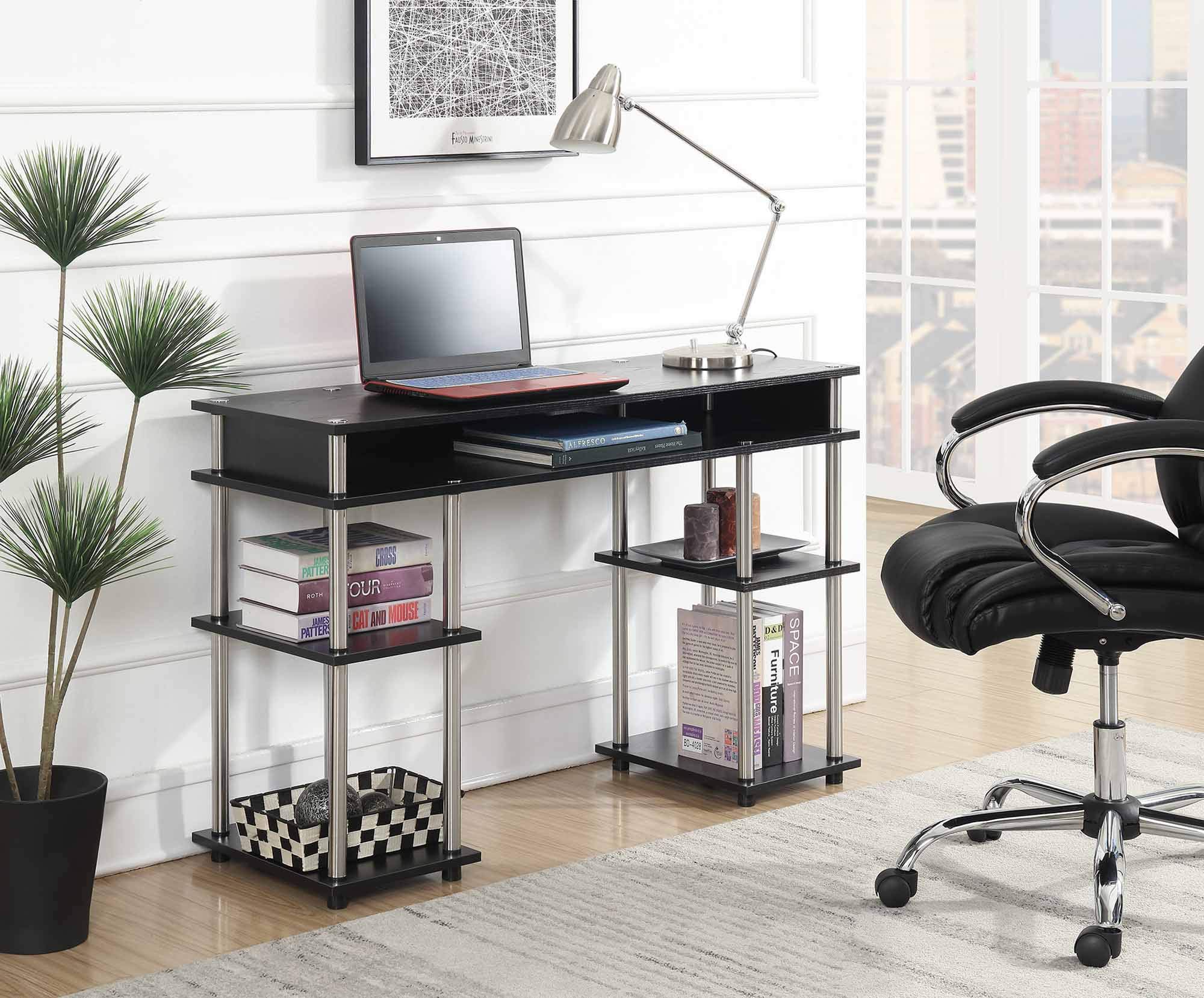 Convenience Concepts Designs2Go No Tools Student Contemporary Office Desk and Vanity with Shelves, 47.25" L x 15.75" W x 30" H, Black