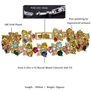 RIZILIA Tennis Bracelet & Round Cut CZ [Multi-color] in Yellow Gold Plated, 7"