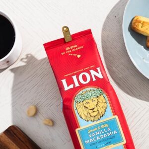 Lion Coffee, Vanilla Macadamia Flavor Light Roast - Ground Coffee, 24 Ounce Bag