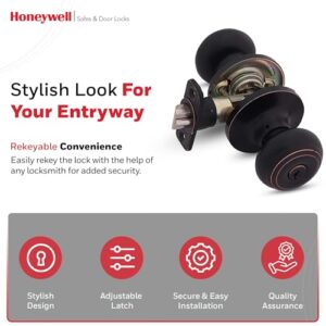 Honeywell Safes & Door Locks - Interior & Exterior Door Knob with Lock & Keys Set - Anti Bump Resistant Front Door Knob for Bedroom & Bathroom - 6.5 x 2.75 x 2.75 in - Oil Rubbed Bronze - 8101401