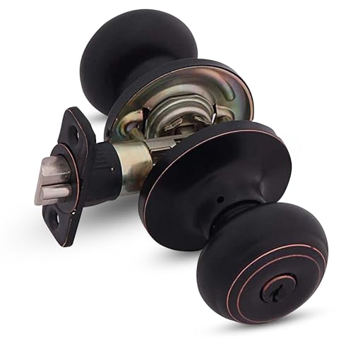 Honeywell Safes & Door Locks - Interior & Exterior Door Knob with Lock & Keys Set - Anti Bump Resistant Front Door Knob for Bedroom & Bathroom - 6.5 x 2.75 x 2.75 in - Oil Rubbed Bronze - 8101401