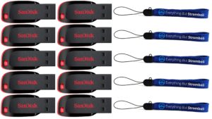 sandisk cruzer blade 8gb (10 pack) usb 2.0 flash drive jump drive thumb drive sdcz50-008g-10pk w/ (5) everything but stromboli (tm) lanyard