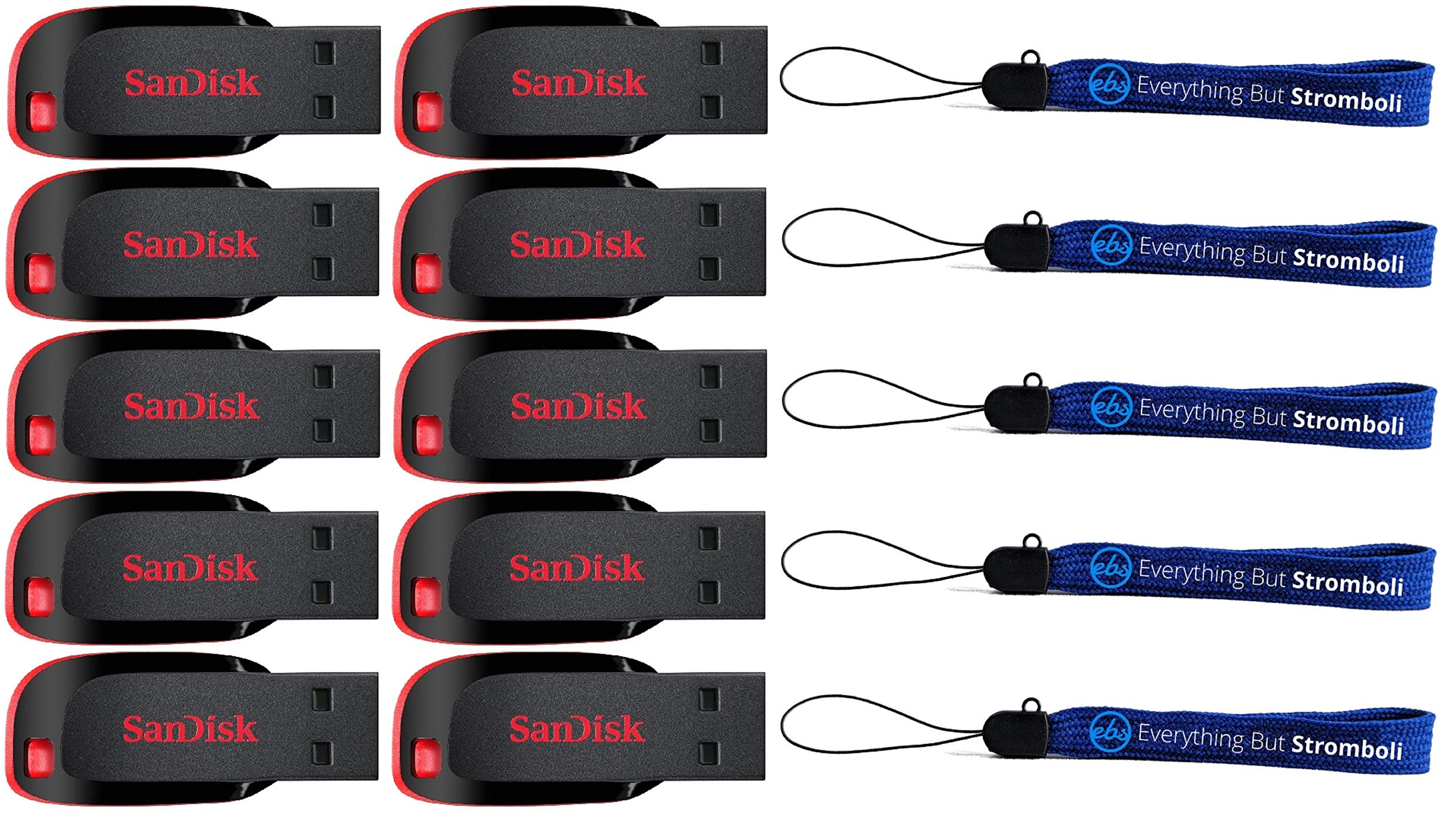 SanDisk Cruzer Blade 8GB (10 pack) USB 2.0 Flash Drive Jump Drive Thumb Drive SDCZ50-008G-10PK w/ (5) Everything But Stromboli (TM) Lanyard