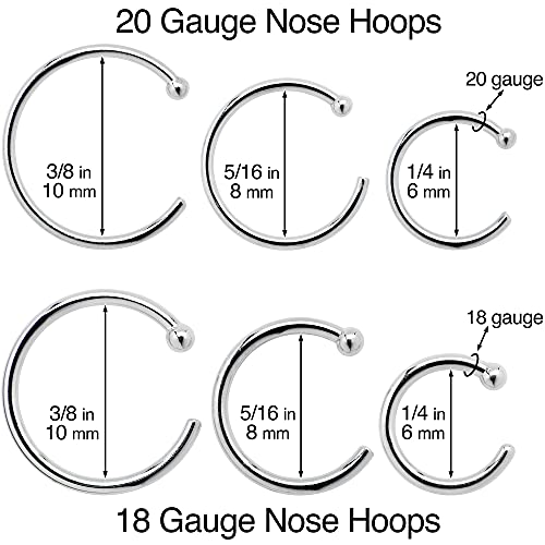 Body Candy 20 Gauge 5/16" Unisex Adult Solid 14k White Gold Nose Hoop Nose Ring Piercing Jewelry