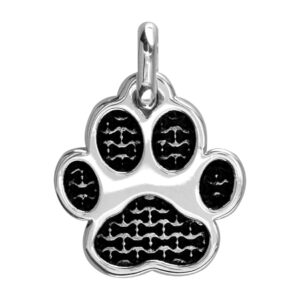 small dog paw charm with black in sterling silver