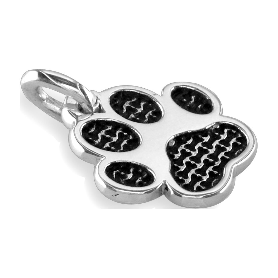 Small Dog Paw Charm with Black in Sterling Silver