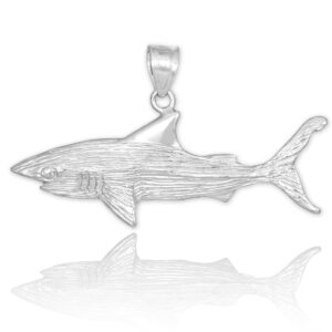 Sterling Silver Textured Charm Great White Shark Pendant