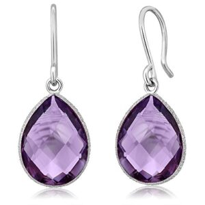 gem stone king 925 sterling silver amethyst dangle earrings for women (13.00 cttw, gemstone birthstone, faceted pear shape 16x12mm)