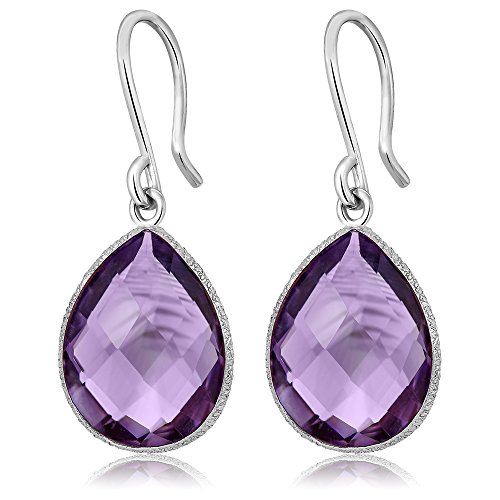 Gem Stone King 925 Sterling Silver Amethyst Dangle Earrings For Women (13.00 Cttw, Gemstone Birthstone, Faceted Pear Shape 16X12MM)