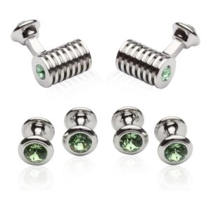 cuff-daddy silver peridot green crystal barrel formal set tuxedo cufflinks studs with presentation box