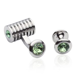 Cuff-Daddy Silver Peridot Green Crystal Barrel Formal Set Tuxedo Cufflinks Studs with Presentation Box