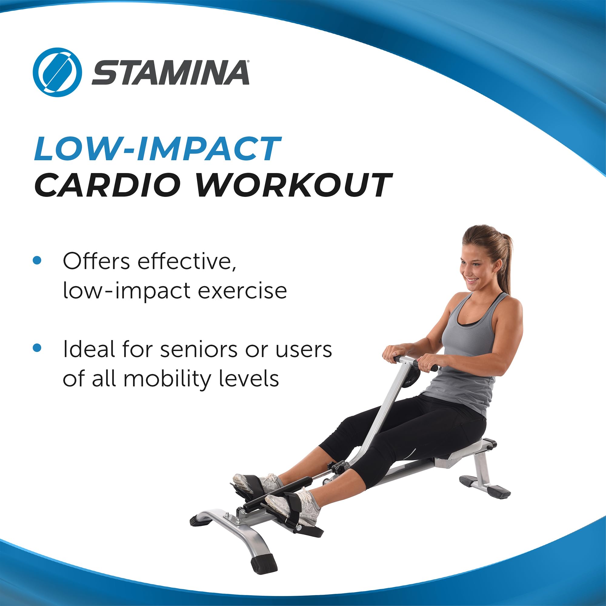 Stamina Inmotion Hydraulic Rower Machine with Smart Workout App - Rowing Machine with Adjustable Resistance for Home Gym Fitness - Up to 250 lbs Weight Capacity