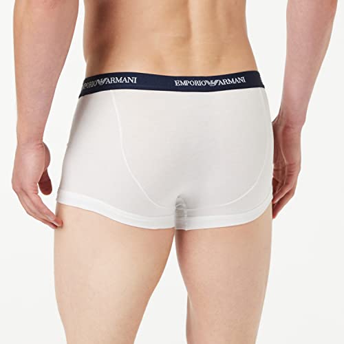 Emporio Armani Men's 2 Pack Cotton Trunk, White/Marine, Medium