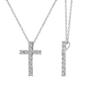 amazon essentials platinum-plated sterling silver cross pendant necklace set with infinite elements cubic zirconia (1 cttw), 18" (previously amazon collection)