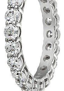 Amazon Essentials Platinum-Plated Sterling Silver All-Around Band Ring set with Round Infinite Elements Cubic Zirconia (2 cttw), Size 7 (previously Amazon Collection)