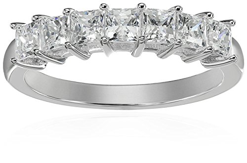 Amazon Essentials Platinum-Plated Sterling Silver Infinite Elements Cubic Zirconia 1 cttw Princess Ring,Size 7 (previously Amazon Collection)