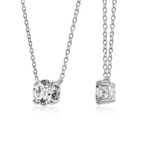 Amazon Collection Platinum Plated Sterling Silver Solitaire Pendant Necklace set with Round Cut Infinite Elements Cubic Zirconia (1 cttw), 18"