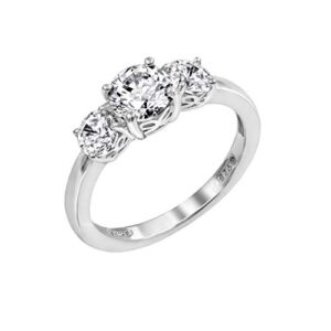 amazon essentials platinum-plated sterling silver round 3-stone ring made with infinite elements cubic zirconia (2 cttw), size 6 (previously amazon collection)