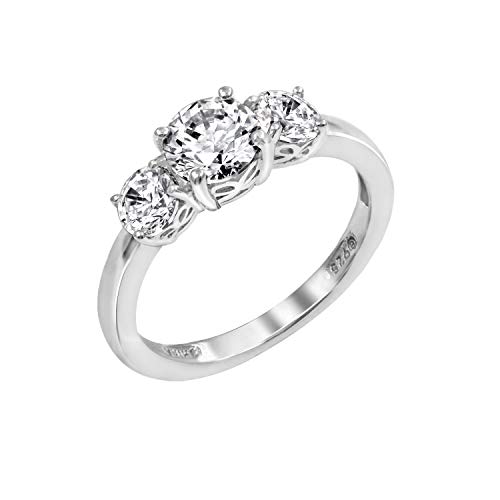 Amazon Essentials Platinum-Plated Sterling Silver Round 3-Stone Ring made with Infinite Elements Cubic Zirconia (2 cttw), Size 6 (previously Amazon Collection)