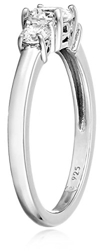 Amazon Essentials Platinum-Plated Sterling Silver Round 3-Stone Ring made with Infinite Elements Cubic Zirconia (2 cttw), Size 8 (previously Amazon Collection)