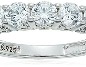 Amazon Essentials Platinum-Plated Sterling Silver Round-Cut 5-Stone Ring made with Infinite Elements Cubic Zirconia (1.25 cttw), Size 6 (previously Amazon Collection)