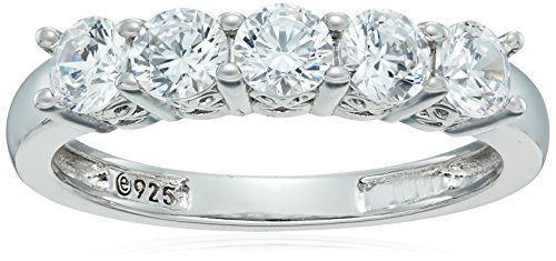 Amazon Essentials Platinum-Plated Sterling Silver Round-Cut 5-Stone Ring made with Infinite Elements Cubic Zirconia (1.25 cttw), Size 6 (previously Amazon Collection)