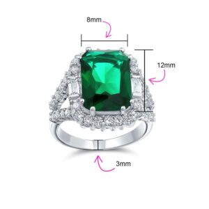 Bling Jewelry 7CT Cubic Zirconia CZ Pave Rectangle Green Simulated Emerald Cut Statement Fashion Ring For Women Silver Plated Brass