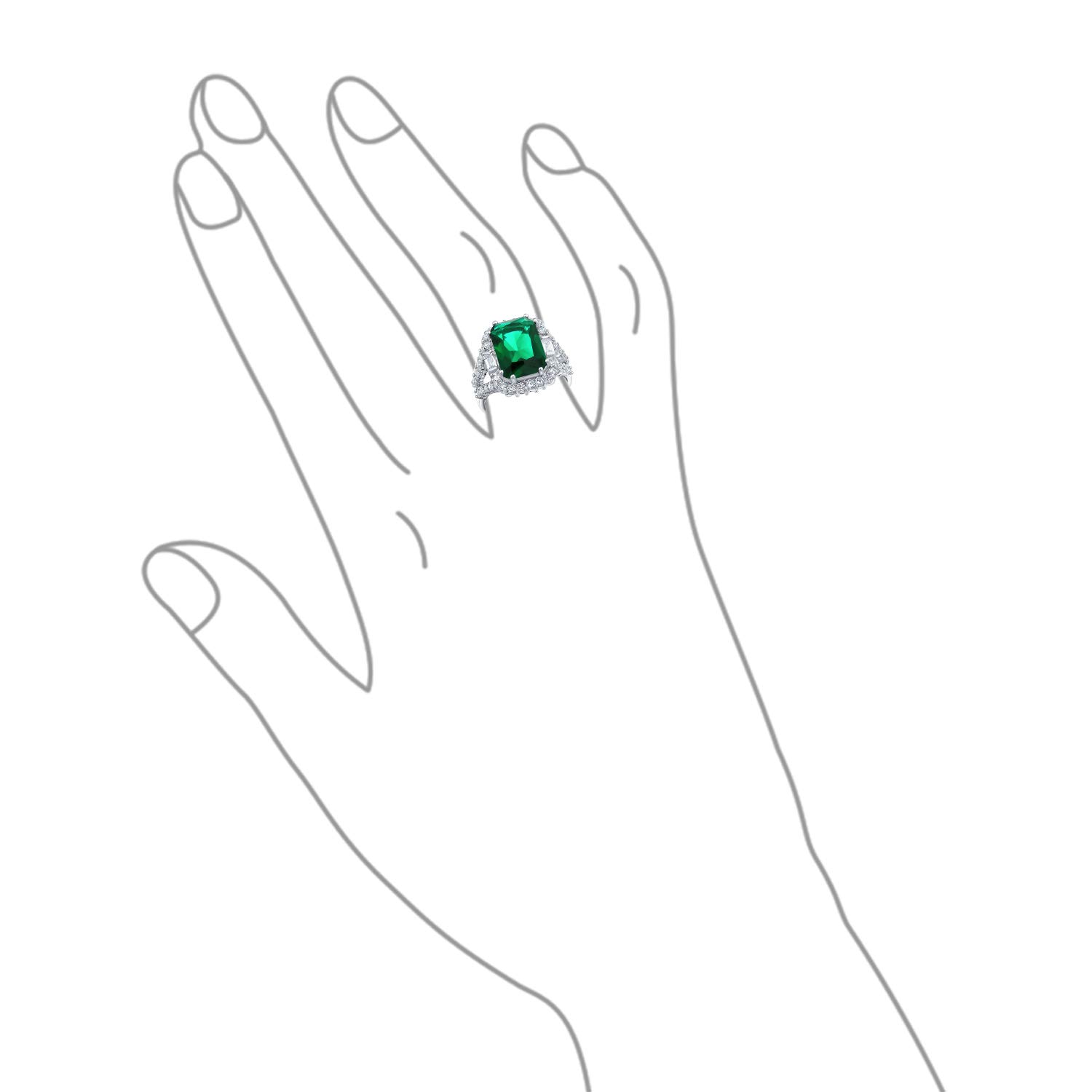 Bling Jewelry 7CT Cubic Zirconia CZ Pave Rectangle Green Simulated Emerald Cut Statement Fashion Ring For Women Silver Plated Brass