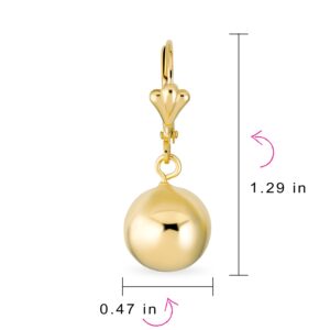 Classic Elegant Simple Round Light Weight Dangle Lever Back Drop Ball Earrings For Women Polished Yellow 18K Gold Plated Brass 12MM