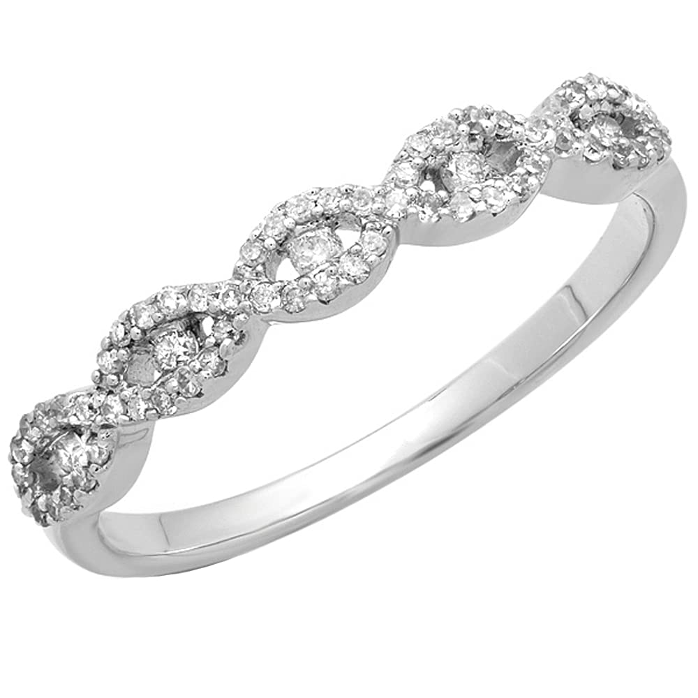 Dazzlingrock Collection 0.25 Carat (Cttw) Round White Diamond Anniversary Swirl Infinity Stackable Band for Women 1/4 CT, 14K White Gold, Size 7.5