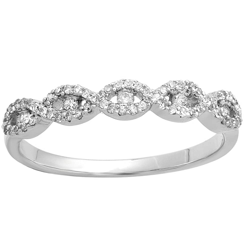 Dazzlingrock Collection 0.25 Carat (Cttw) Round White Diamond Anniversary Swirl Infinity Stackable Band for Women 1/4 CT, 14K White Gold, Size 7.5