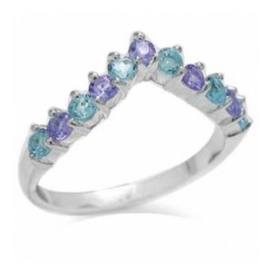 silvershake genuine swiss blue topaz and tanzanite 925 sterling silver v shape stack stackable ring size 9