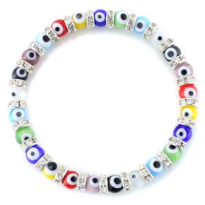 jewelrieshop turkish evil eye bracelet murano glass beads beaded clear crystal spacer bracelet for women (6mm multi-color eye beads)