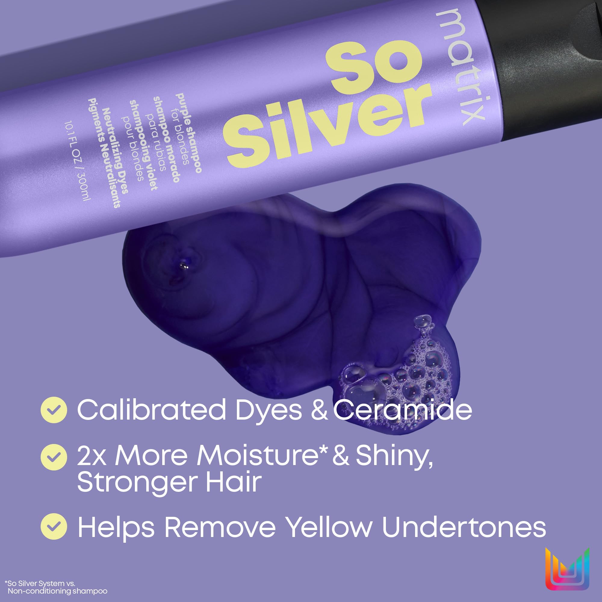 Matrix So Silver Purple Shampoo| Color Depositing & Toning | Refreshes Hair & Neutralizes Yellow Tones | For Blonde and Silver Hair | For Color Treated and Natural Hair | Salon Shampoo