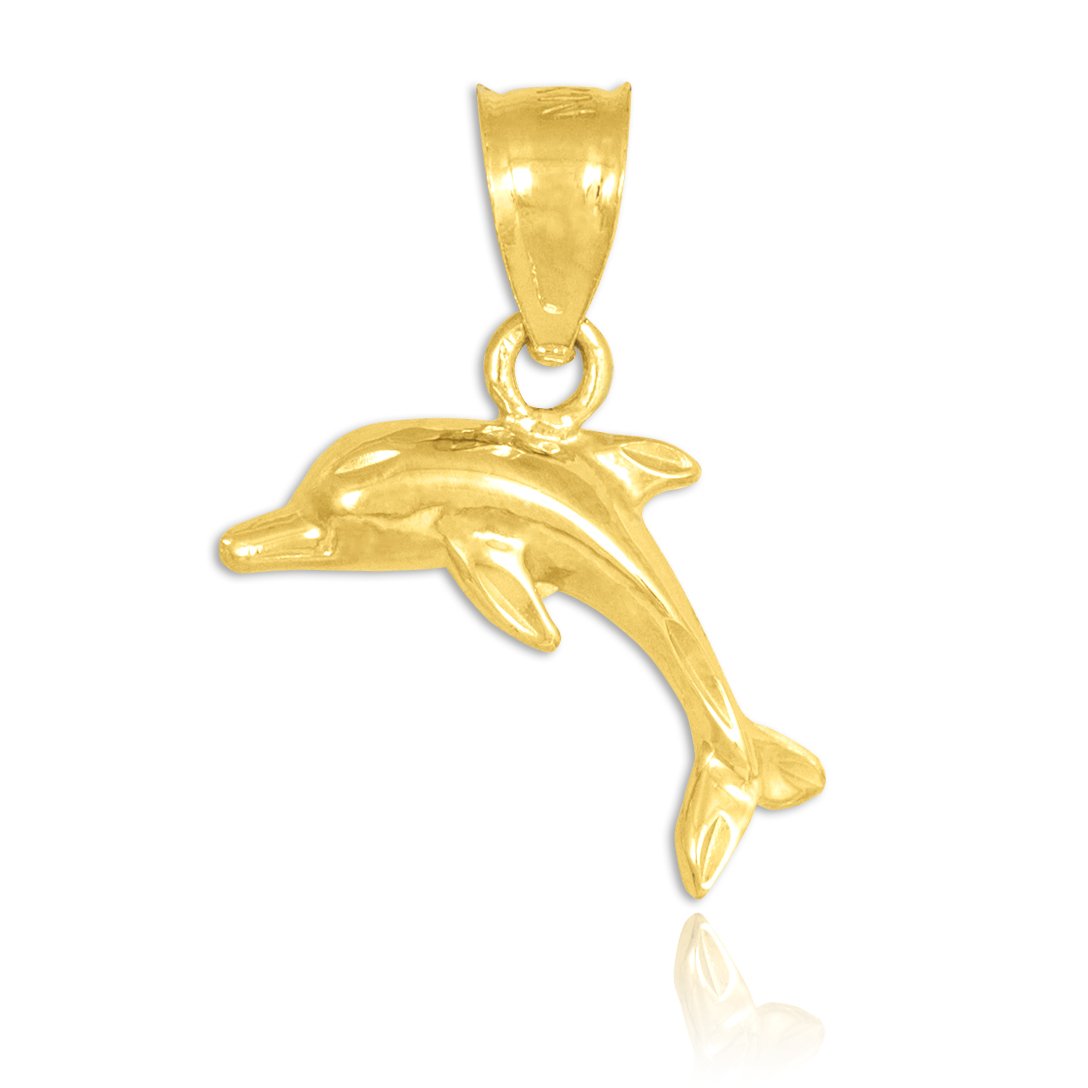 Sea Life Collection 10k Yellow Gold High Polish Jumping Dolphin Pendant