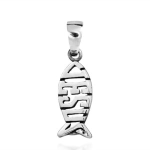 aeravida jesus fish ichthys christian symbol .925 silver pendant or charm