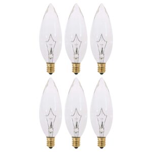 KOR (Pack of 6) Clear European Base (E14) Torpedo Tip 120V Chandelier Bulbs - Straight Tip (25)