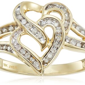 Amazon Essentials 10K Yellow Gold Diamond Two Hearts Ring (1/10 cttw), Size 6 (previously Amazon Collection)