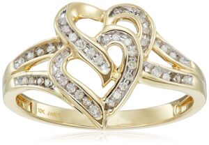 amazon essentials 10k yellow gold diamond two hearts ring (1/10 cttw), size 8 (previously amazon collection)