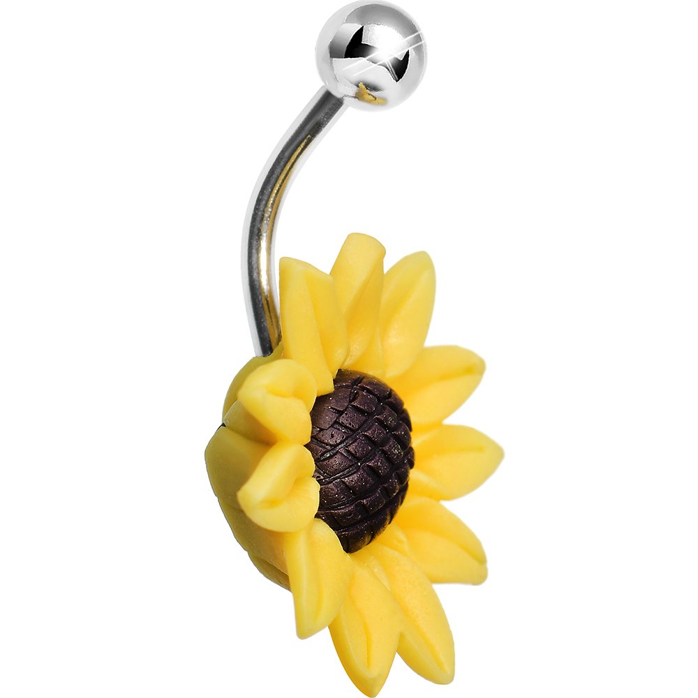 Body Candy Stunning Sunflower Belly Ring 14 Gauge