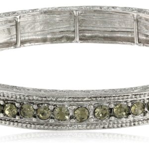 Signature 1928 "Signature Marcasite" Silver-Tone Black Diamond Crystal Stretch Bracelet, 7"