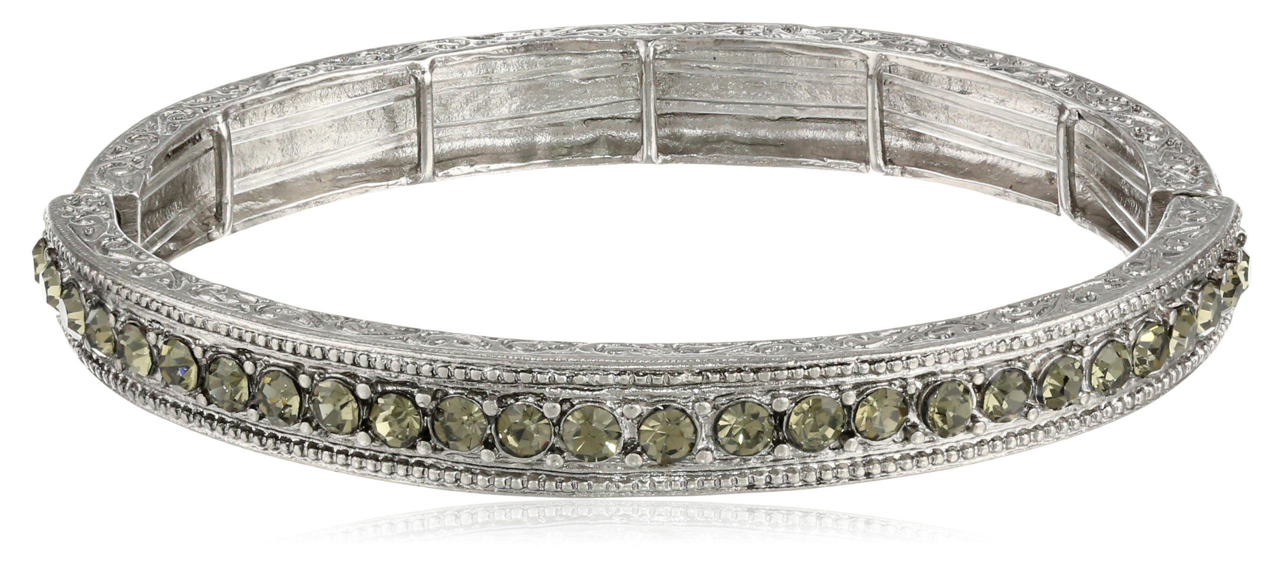 Signature 1928 "Signature Marcasite" Silver-Tone Black Diamond Crystal Stretch Bracelet, 7"