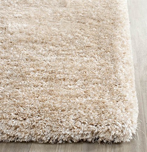 SAFAVIEH South Beach Shag Collection Area Rug - 8' x 10', Champagne, Handmade, 1.8-inch Thick Ideal for High Traffic Areas in Living Room, Bedroom (SBS562C)