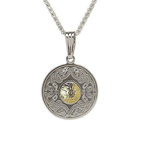 Biddy Murphy Celtic Warrior Shield Necklace 925 Sterling Silver and 18K Gold Plated Bead, Fine Irish Imported Jewelry