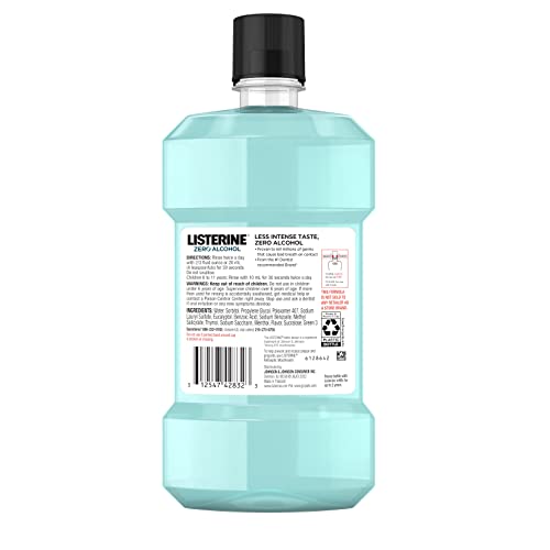 Listerine Mouthwash, Zero Alcohol, Germ Killing, Less Intense Formula, Bad Breath Treatment, Alcohol Free Mouth Wash for Adults; Cool Mint Flavor, 500 mL (Pack of 6)